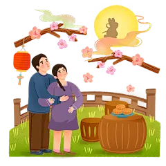 中秋节手绘人物插画-怀孕妇女