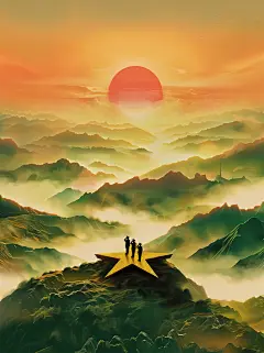 建军节系列中式重山背景通用背景素材