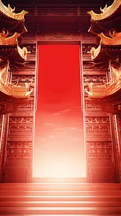 年货节促销中国风中式3D立体建筑开门红生肖展台场景图片