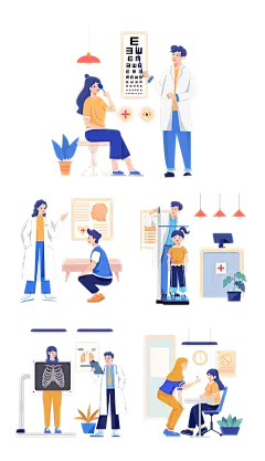 扁平风体检医疗场景人物插画