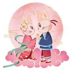 手绘-七夕牛郎织女拟人动物贴纸1