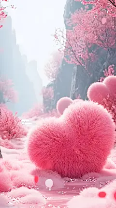 情人节白色情人节520浪漫感毛绒风毛绒爱心3D场景图片元素素材