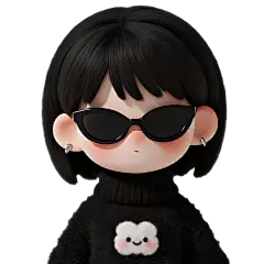 人物系列3D黑色短发戴墨镜的黑衣女孩元素