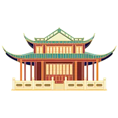 手绘-中国风建筑元素贴纸平湖秋月