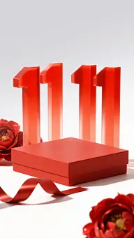 双十一促销感花朵礼盒丝带展台背景