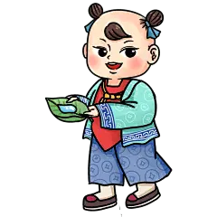 中国风-传统节气人物活动元素贴纸-绿衣服男孩