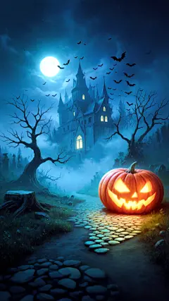 万圣节插画黑暗城堡场景背景图片