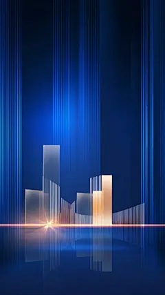 科技风科技感蓝橙光效线条城市背景