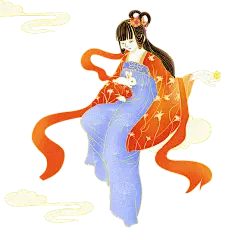 中秋节金边中国风人物插画