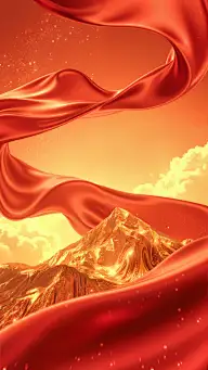 背景系列党政风飘浮弯曲红色绸缎金山背景
