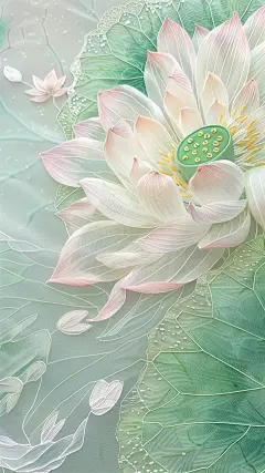 夏日中国风系列立体荷花荷叶刺绣晕染通用背景素材
