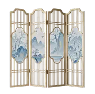 中国风系列3D金属边框山水屏风元素