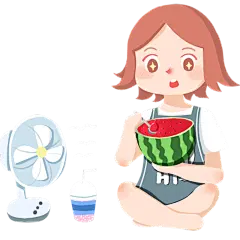 人物手绘插画-女孩吃西瓜