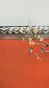 冬天中国风红墙插画腊梅背景