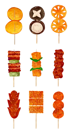 美食系列手绘彩色插画烤串元素组合