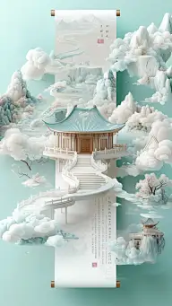 惊蛰国风新材质山水建筑场景背景