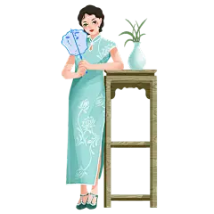 手绘-旗袍女人民国人物插画贴纸2