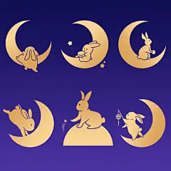 中秋节通用烫金兔子组合原创贴纸