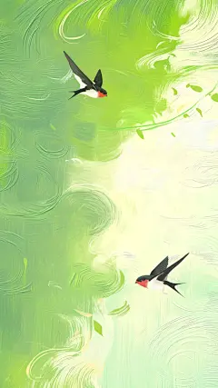 立春&春天油画风笔触燕子组合背景