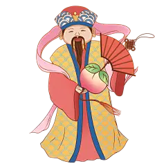 手绘传统神仙蟠桃组合元素