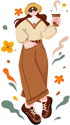 人物系列插画感手绘彩色青春感城市街头青年喝咖啡元素