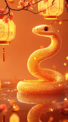 3D中国风生肖灯笼梅花蛇年春节背景