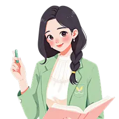 人物系列插画风绿色西装女人麻花辫半身拿书元素