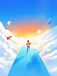 开学季系列漫画感校园跑道天空组合背景素材