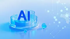 科技风系列写实感AI字母圆形展台蓝色背景