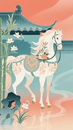 马年国风马插画图片