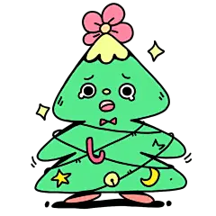 手绘-拟人化植物插画素材贴纸-松树