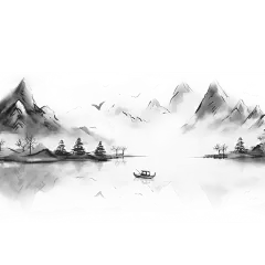 中国风通用水墨山水场景组合元素素材