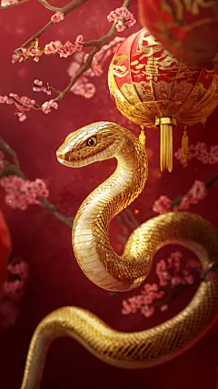蛇年春节3D生肖梅花灯笼组合背景