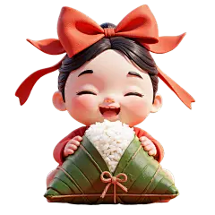端午节软3D风女孩粽子场景元素