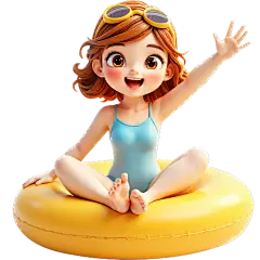 夏天软3D风夏日人物戏水泳圈冲浪元素