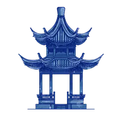 双顶凉亭元素创意贴纸-水墨风
