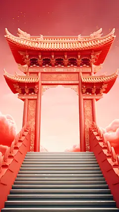 年货节促销中国风中式3D立体建筑开门红生肖展台场景图片