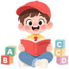 教育系列卡通感坐在地上看书的小男孩元素