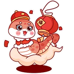蛇年春节可爱感Q版描边插画灯笼组合元素