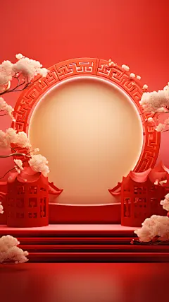 年货节促销传统国风中式展台3D立体C4D背景图片素材