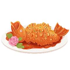 手绘肌理年夜饭菜品贴纸-鱼