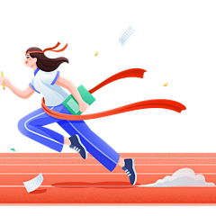 高考通用插画风人物书本人物贴纸元素素材