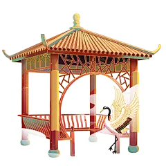 中国风建筑贴纸-亭子