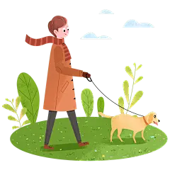 手绘卡通户外草地遛狗元素5