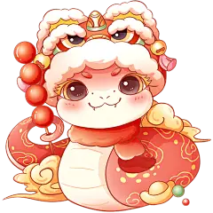 国风喜庆感卡通醒狮蛇年春节糖葫芦祥云金元宝组合元素