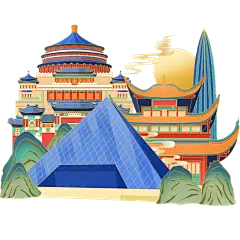国庆通用国潮地标建筑场景贴纸