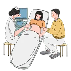手绘孕妇孕检夫妻互动元素