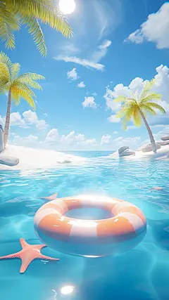 夏天夏季夏日海边3D立体场景背景素材