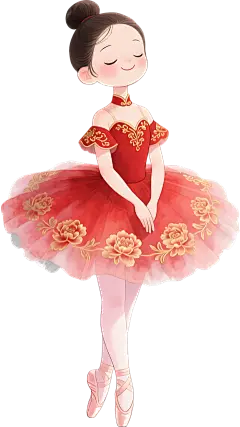 人物系列动漫风卡通芭蕾舞女孩闭眼跳舞元素