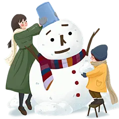手绘肌理-大雪元素创意贴纸-堆雪人